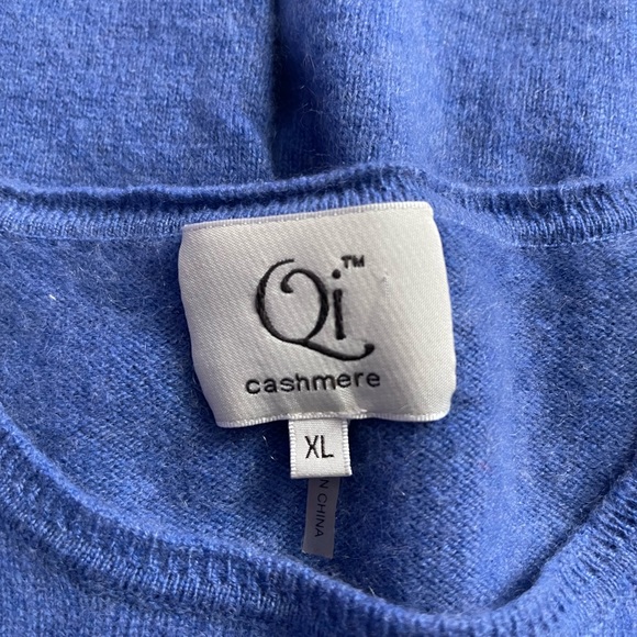 Qi 100% Cashmere Basic Long Sleeve Blue Sweater Size X-Large - Picture 8 of 10